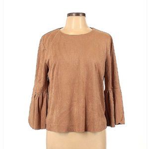 Tuckernuck, Pomander Place Tan Suede Bell Sleeve Top, size L